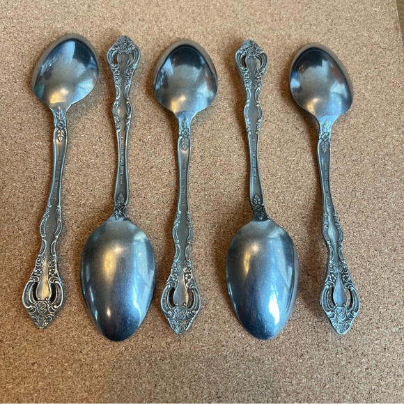 National Silver Co Dynasty II 5 Oval Place Spoons Pierced Stainless Flatware - Picture 2 of 5